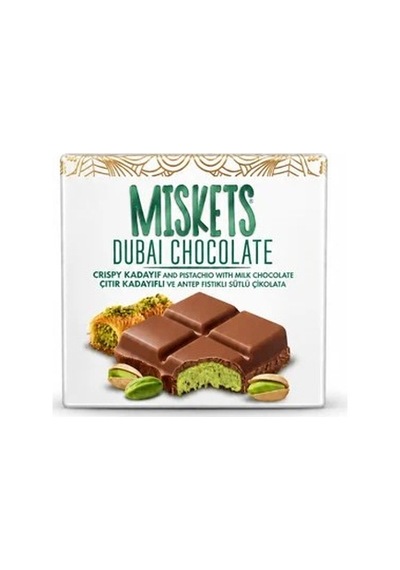 Miskets Dubai Çıtır Kadayıflı Antep Fıstığı Dolgulu Sütlü Tablet Çikolata 200gr 36'li Paket