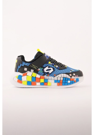 Muggo Block Renkli Blok Tabanlı Cırtlı Ve Bağcıklı Çocuk Sneaker Spor Ayakkabı Mavi