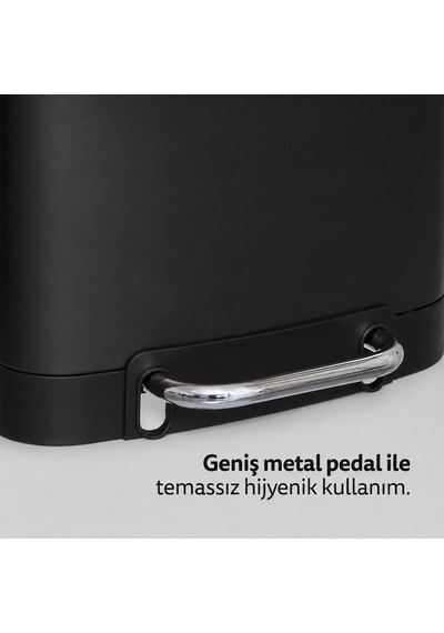 Ariane Metal Pedallı 30 L Çöp Kutusu, Çıkarılabilir Kova, Poşet Sabitleme, Geniş Pedal Siyah