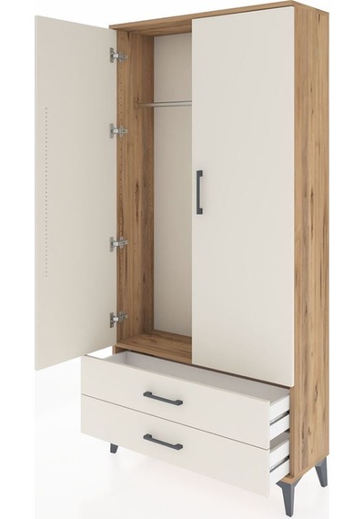 Arges Dolap Tek Raflı 2 Çekmeceli Tek Askılı 88x30x182 Çam-ay... Çam