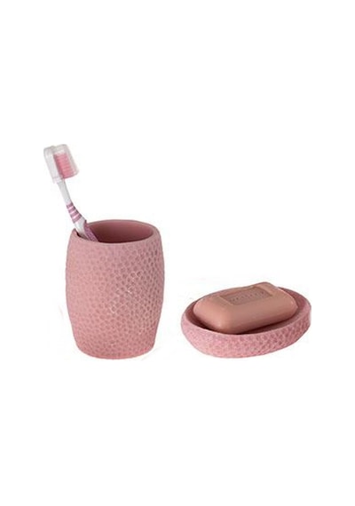 Sıa 2 Li Banyo Seti.Pembe Petek Model.Poliresin Pembe