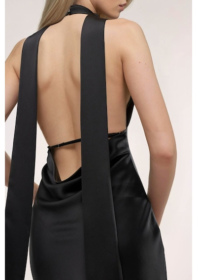 Hiccup V Yaka Bodycon Maxi Elbise Siyah