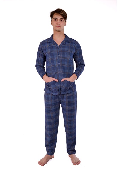 Aysun Tekstil Pamuklu Kumaştan Geniş Kesim Önden Komple Açık Ceket Yaka Pijama