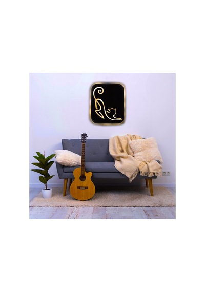 Led Işıklı Kişiselleştirilebilir Kedi Temalı Tablo Simba Dekoratif Gece Lambası Sarı - 737261254 Sarı