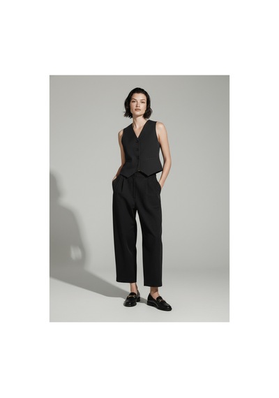 Feg Store %100 Pamuk Önü Çift Pileli Siyah Pantolon