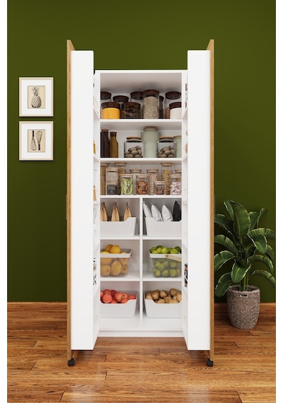 Lüks 2 Kapılı Çok Amaçlı Kiler Dolabı %100 MDF Erzak Organizer Mutfak Dolabı MK02