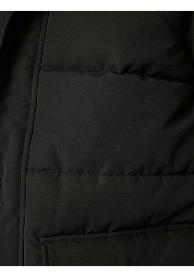 Koton Şişme Mont Kapşonlu Fermuarlı Cep Detaylı Slim Fit Siyah 5wam00012hw Siyah