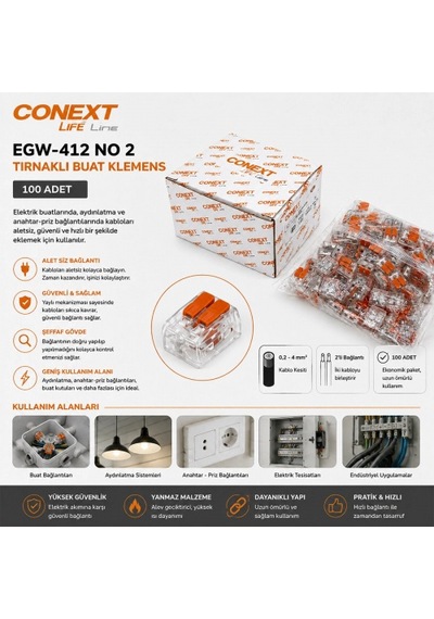 100 Adet No 2 0.2x4.0 Kablo Geçmeli Mandallı Buat Klemens 5324
