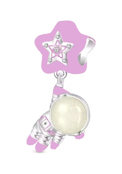Yıldınızı Tutan Pembe Astronot Sallantılı Charm Gümüş
