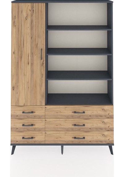 Arges Dolap 8 Raflı 6 Çekmeceli Tek Kapaklı 132x30x195 Antrasit-çam/çam Atlas Çam/atlas Çam Arges Dolap 8 Raflı 6 Çekmeceli Tek Kapaklı 132x30x195 Antrasit-çam/çam Atlas Çam/atlas Çam