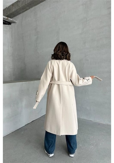 Dip Moda Kadın Astarlı Bej İthal Kaşe Kaban Dpnbg048 Bej