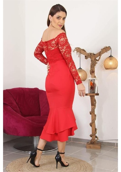 Dip Moda Dipmoda Kadın Yeni Sezon Eteği Kat Kat Dantel Detaylı Midi Abiye Elbise Swll03 Kırmızı Dip Moda Dipmoda Kadın Yeni Sezon Eteği Kat Kat Dantel Detaylı Midi Abiye Elbise Swll03 Kırmızı