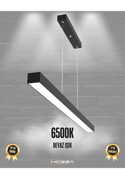 Lineer 80cm Siyah Kasa, Beyaz Işık Modern Sarkıt Led Avize Siyah