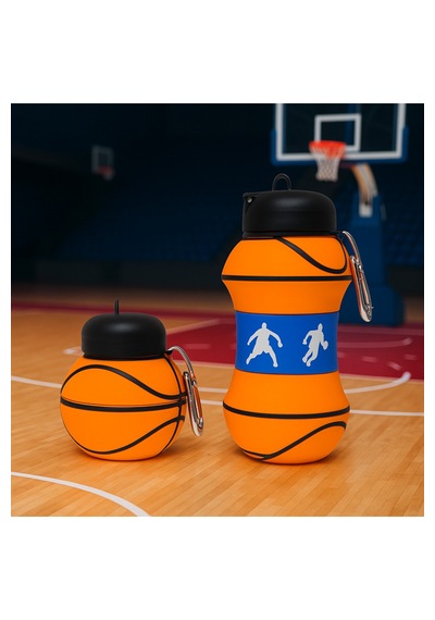 Basketbol Topu Tasarımlı Katlanabilir Akordiyon Su Şişesi Spor Ve Seyahat İçin Turuncu