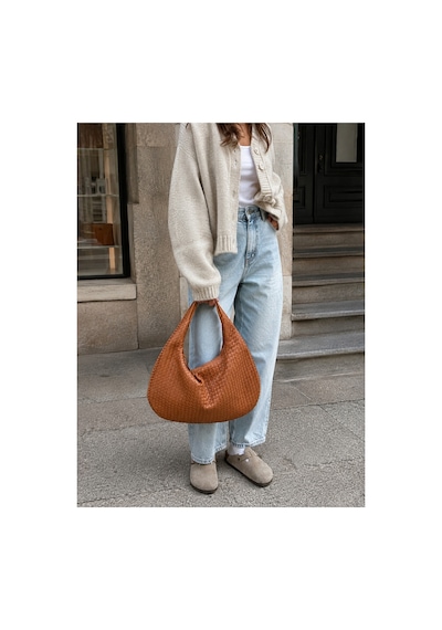 Nura Collection Kadın Yumuşak Form Örgü Hobo Çanta - Taba - 910227189 Taba