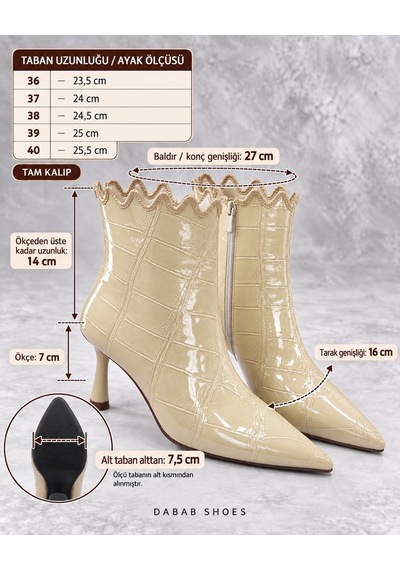 Dabab Shoes Carmen Kadın Bej Kroko Rugan Sivri Burun Fermuarlı Sıcak Astarlı 7 Cm İnce Topuklu Bot Bootie Dabab Shoes Carmen Kadın Bej Kroko Rugan Sivri Burun Fermuarlı Sıcak Astarlı 7 Cm İnce Topuklu Bot Bootie