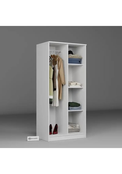Kardelen Serisi 80 Cm Mat Beyaz 2 Kapılı 4 Raflı Elbise Dolabı Beyaz