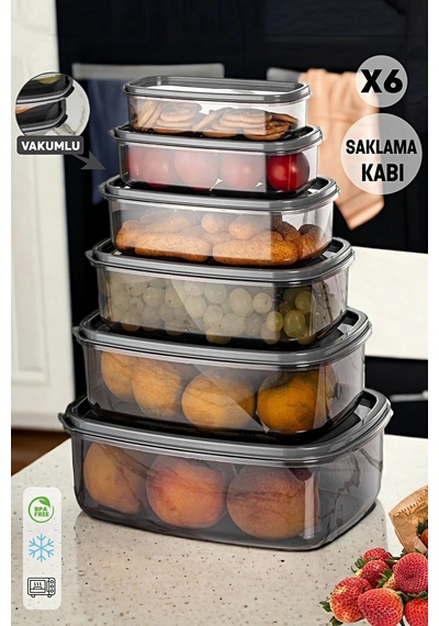 6'lı Çok Amaçlı Saklama Kabı Seti Mutfak Piknik Erzak Saklama Kabı Dikdörtgen Kapaklı Organizer Box