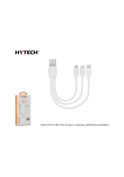 Hytech Hy-X116 3İn1 20Cm 3A Type-C+ Lightning + Micro Beyaz Şarj