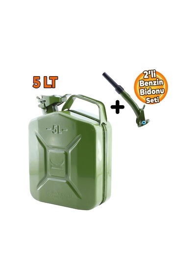 Badem10 Metal Benzin Bidonu 5 Litre Akaryakıt Mazot Taşıma Doldurma Depolama Bidonu + Aktarma Borusu