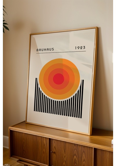 Bauhaus 1923 Turuncu Detaylı Dekoratif Poster Tablo Ahşap Çerçeveli