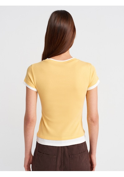 Dilvin 31859 Çift Görünümlü T-shirt-sarı Sarı