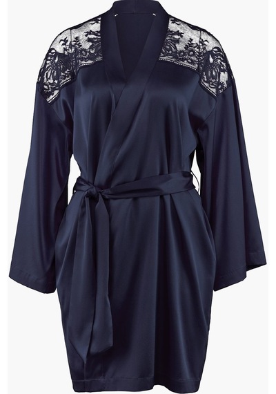 Aubade Midnight Whisper Kimono Zarif Seide Ve Dantel Detaylı Mavi