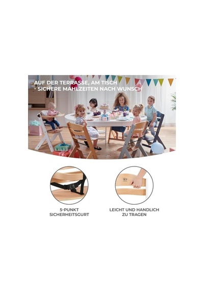 Kinderkraft Mama Sandalyesi Ahşap Çıkarılabilir Koruyucu Çubuk ve Kayış Sırtlık Ayarı