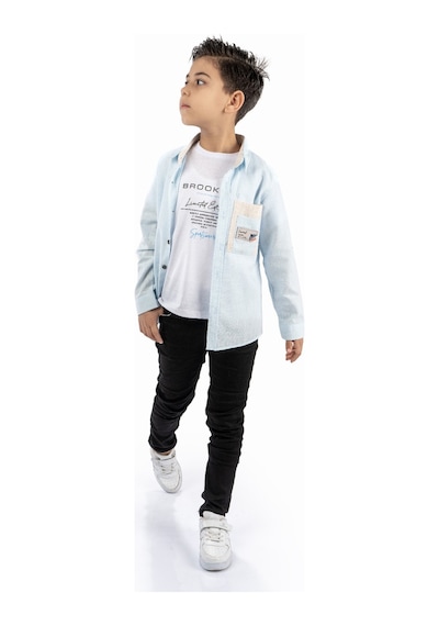 Mnk Baby & Kids Çift Cepli Gömlek , Pantolon , T-shirt 3parça Pamuklu Erkek Çocu Mavi