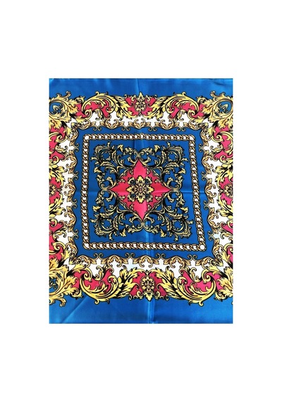Tikitonki Kare Kesim Etnik Desenli Saten Mavi Eşarp - 90x90 Mavi Mavi