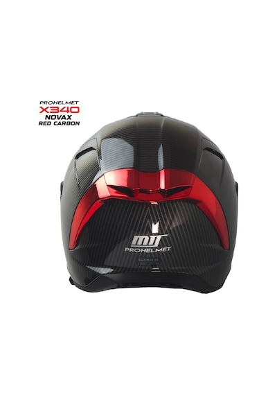 X340 Novax Red Carbon Kapalı Model Kask Kırmızı Camlı+güneş Vizörlü Parlak Siyah Carbon-kırmızı