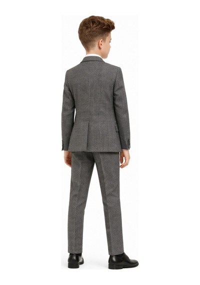 Ahengim Erkek Çocuk Slim Fit Dokulu Çizgili Klasik Takım Elbise Ak197-198 Gri