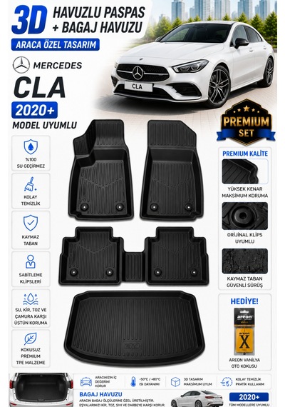 Mercedes Cla 2022 Model Uyumlu 3d Araca Özel Havuzlu Paspas+bagaj Havuzu Birebir Uyum