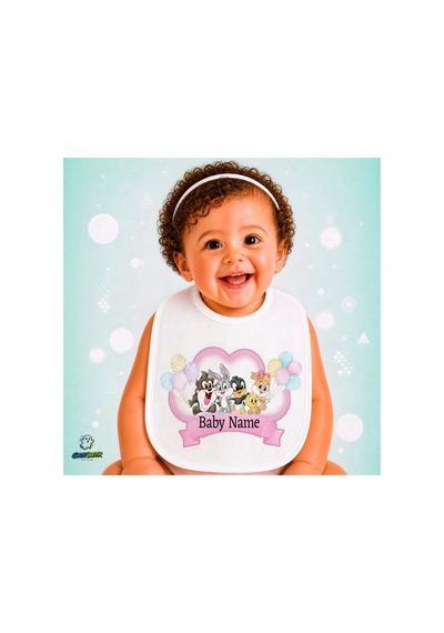 Kişiye Özel Looney Tunes Keten Bebek Mama Önlüğü Yumuşak - Emici - Yıkanabilir - Özel Tasarım P089 Çok Renkli