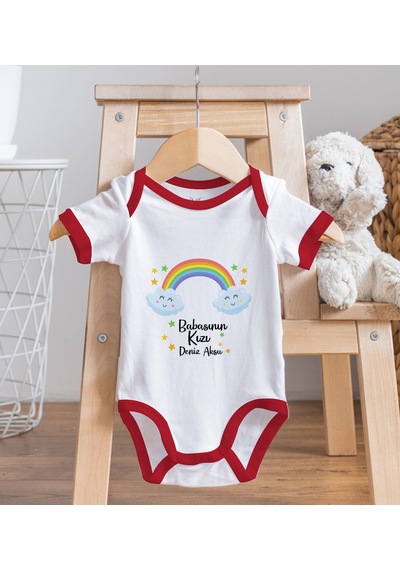 Bk Gift Bk Kids Kişiye Özel Babasının Kızı Tasarımlı Kırmızı Bebek Body Zıbın-1 6 - 9 Ay