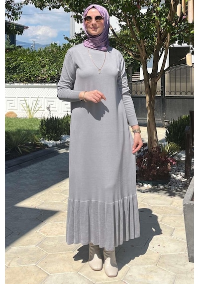 Rabia Şamlı Rüya Gri Triko Elbise Normal