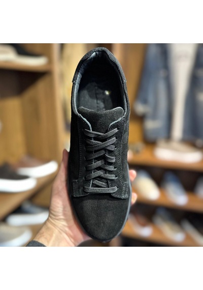 Alza %100 Hakiki Deri Erkek Sneaker Günlük Rahat Ve Şık Ayakkabı - Siyah Süet