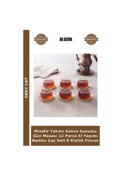Misafir Takımı Kahve Sunumu Gün Masası 12 Parça El Yapımı Bambu Çay Seti 6 Kişilik Fincan Çok Renkli