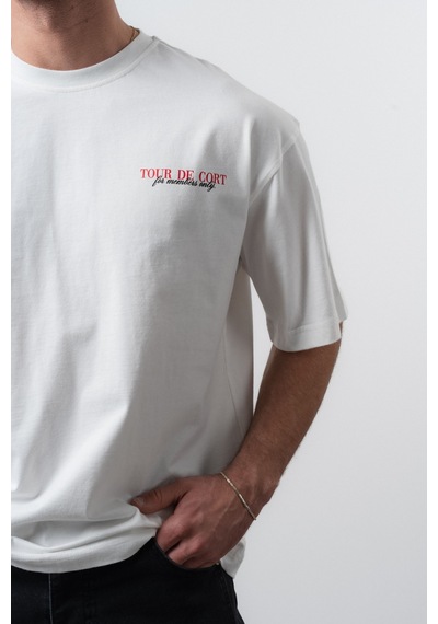 Respire Erkek Cort Baskılı Oversize T-shirt Ekru