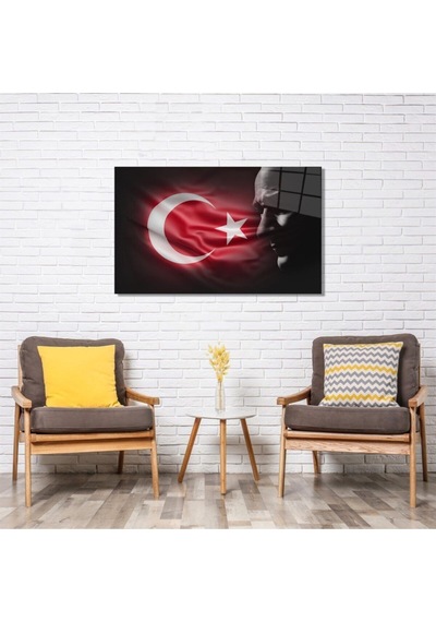 Türk Bayrağı Ve Atatürk Cam Tablo