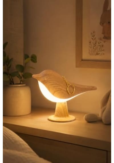 Kuş Tasarımlı Ahşap Led Gece Lambası 3 Modlu Şarjlı Dim Edilebilir Diğer