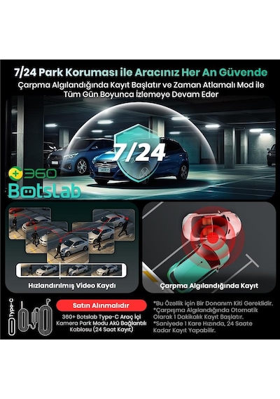 360+ Botslab G300h Pro Adas 3k Ön+Arka Wifi+Gps 150 Geniş Açı Gece Görüşlü Araç İçi Kamera Dash Cam Araç Kamerası+Wdr+lcd Ekran+G-Sensör+Sesli Kontrol