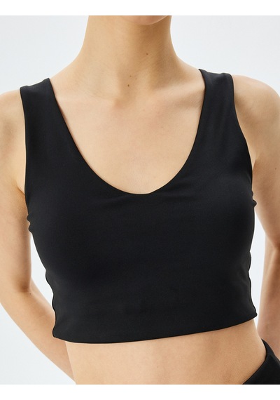 Koton Slim Fit V Yaka Kolsuz Sporcu Sütyeni Siyah 5sak30075nk