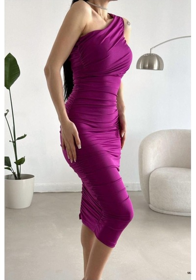 Store Sandy Tek Elbise Omuz Drapeli Kumaş Midi Kırmızı - 935904812 Kırmızı