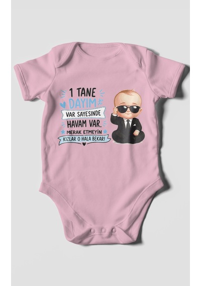 Morivokids Dayıya Ve Halaya Özel Kısa Kollu Bebek Body %100 Pamuk Koyu Pembe