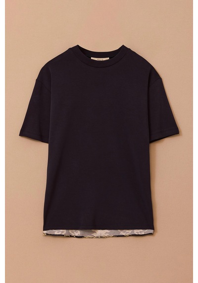 Seçil Kadın Tropik Desen Yuvarlak Yaka T-shirt 0003 Lacivert