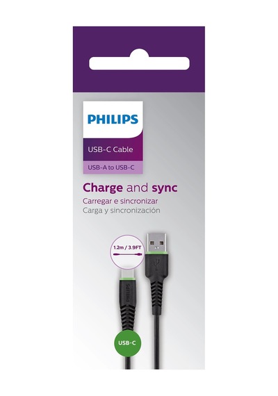 Philips Dlc1530c/97 Usb-a To Usb-c Hızlı Şarj Ve Data Kablosu, 1.2 Metre, Siyah