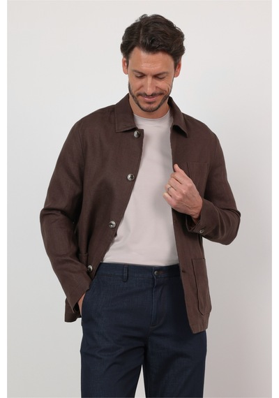 İmza Berberi Yaka Keten Düz Slim Fit Casual Mont 1007260152 Kahverengi