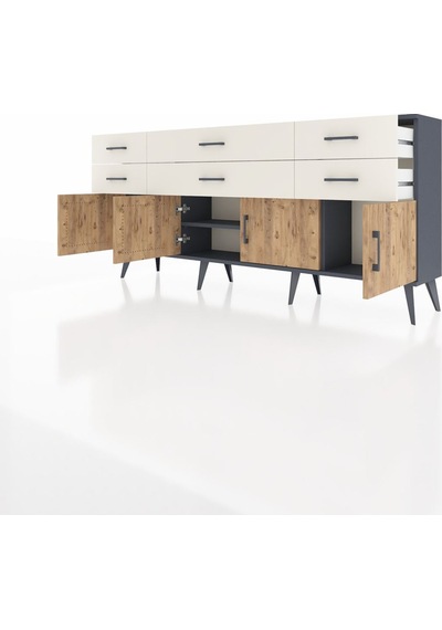 Arges Konsol 2 Raflı 6 Çekmeceli 4 Kapaklı 176x30x83 Antrasit-çam/aytaşı Çam/aytaşı Arges Konsol 2 Raflı 6 Çekmeceli 4 Kapaklı 176x30x83 Antrasit-çam/aytaşı Çam/aytaşı