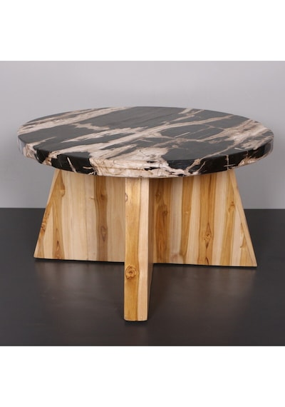 Nurıa Fosil Ağaç & Teak Sehpa 60x37x60 Cm Bej